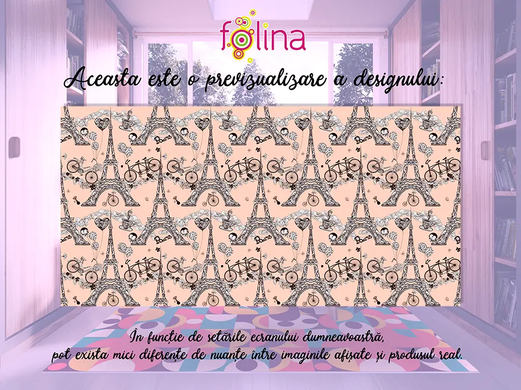 Covor antiderapant pentru bucătărie, din pvc, model Paris Eiffel, linoleum antiderapant la rolă de 100 cm lățime