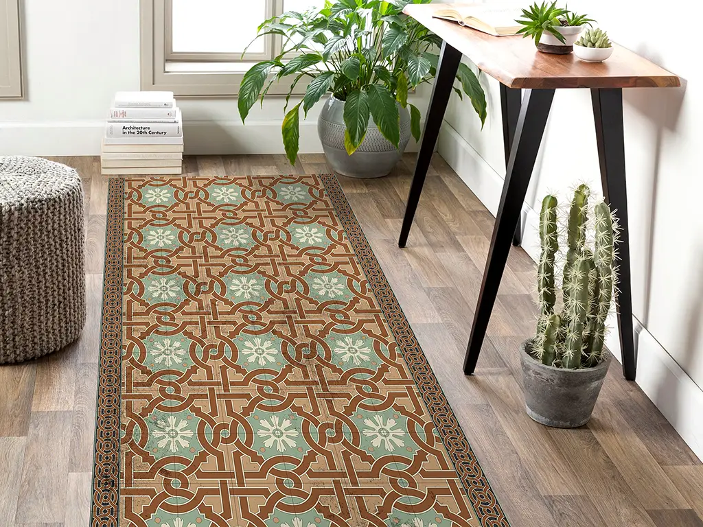 Covor antiderapant din vinil, traversă cu model ceramică persană, 70 cm lățime