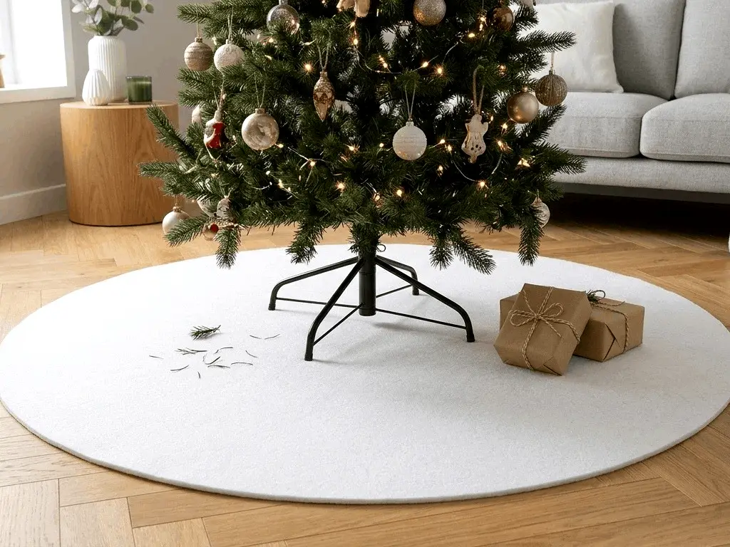 Covor protecție pentru brad din pâslă albă, 90 cm diametru