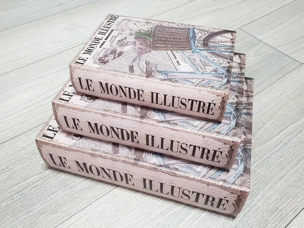 Set 3 cutii decorative din lemn, Folina, model Le Monde