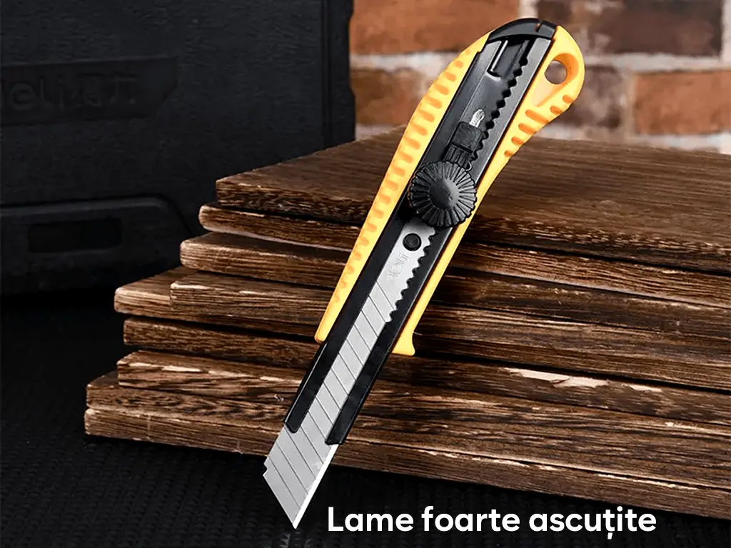 Cutter Deli DL003A cu lamă SK5 cu buton de blocare rotativ