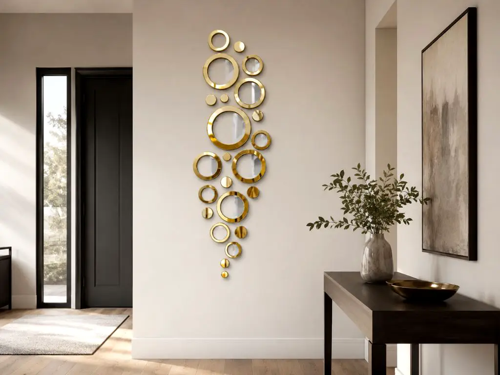 Set 25 stickere cercuri oglindă aurie, decorațiune 3D pentru perete