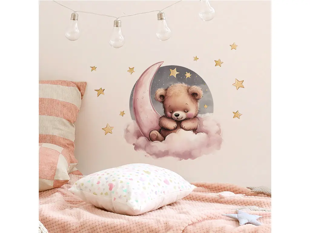 Sticker cameră bebe, Ursuleţul somnoros, decor perete şi mobilă, 60x40 cm