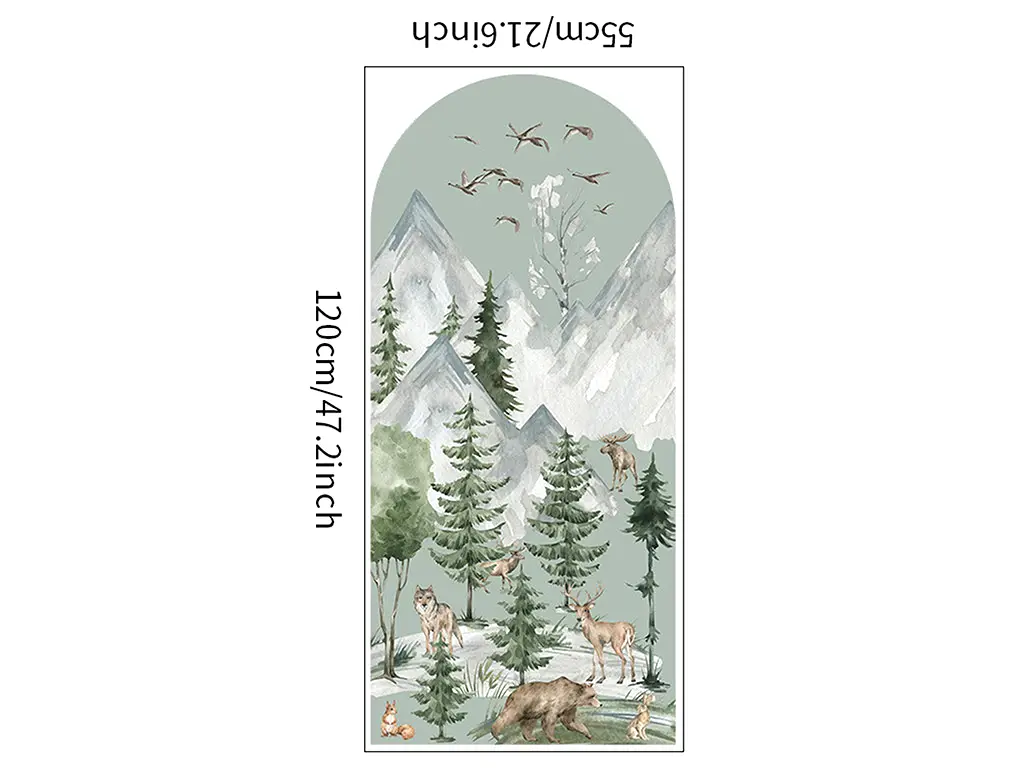 Sticker decorativ peisaj cu animalele pădurii, pentru perete sau uşă, 55x120 cm
