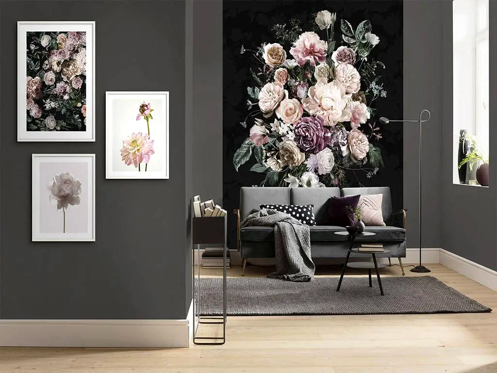 Decor perete fototapet Charming, Komar şi 3 tablouri cu motive florale clasice