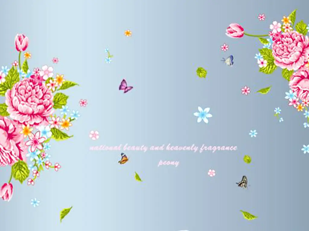 Stickere perete, Folina, decor floral cu bujori roz