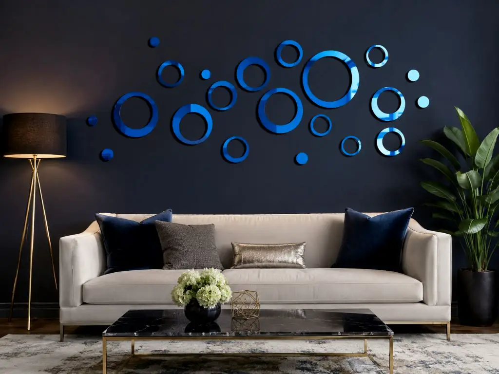 Set 25 stickere oglindă acrilică albastră, cercuri decorative 3D pentru perete
