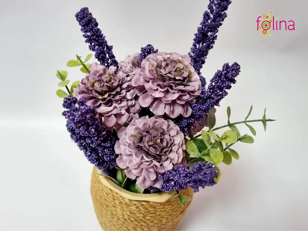 Ghiveci din ceramică cu flori artificiale mov, 20 cm 