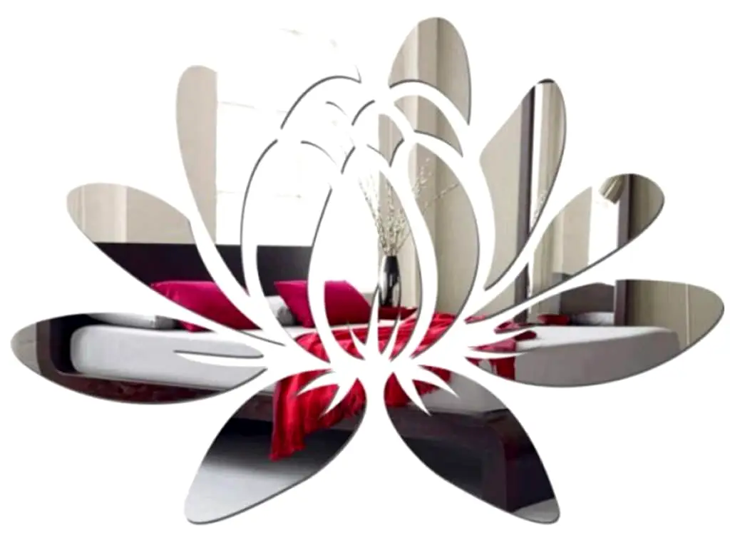 Decorațiune perete Floare Lotus, Folina, oglindă acrilică, argintie, 35 x 50 cm
