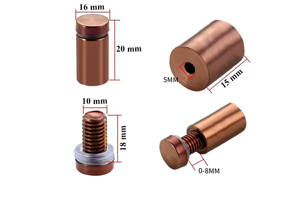 Distanţiere semnalistică culoarea cuprului, Folina, din inox, 16x18 mm