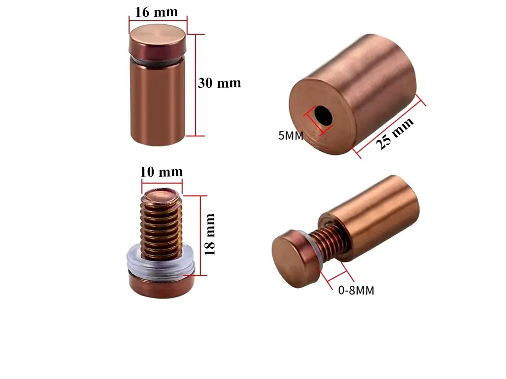 Distanţiere semnalistică culoarea cuprului, Folina, din inox, 16x30 mm
