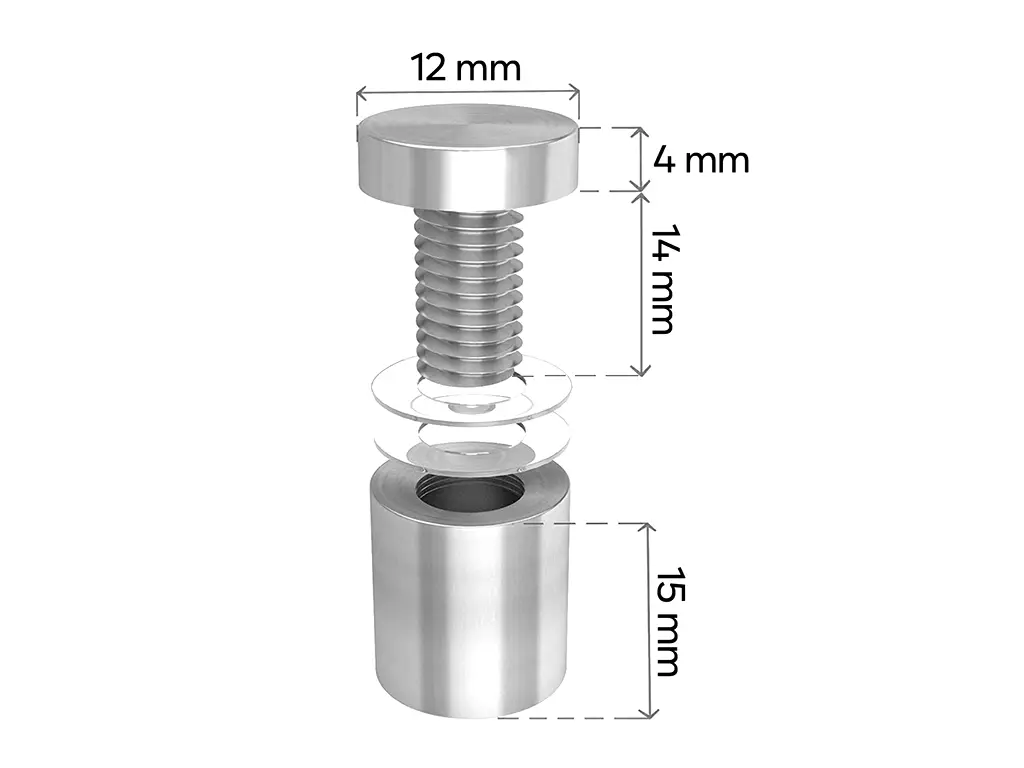 Distanţiere semnalistică, Folina, din inox, 12x15 mm