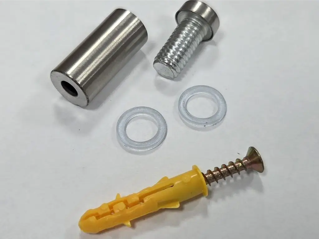 Set 10 distanțiere inox 12x25 mm + 10 șuruburi cu diblu – prindere panouri, plăcuțe și semnalistică