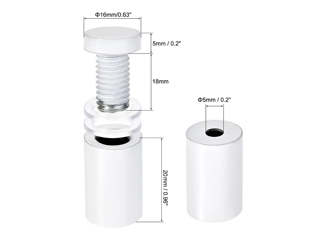 Distanţiere semnalistică albe, Folina, din inox, 16 x 15 mm