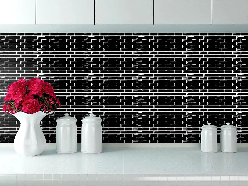 Faianţă autoadezivă 3D Smart Tiles Ania, Folina, mozaic negru, set faianță 10 bucăţi