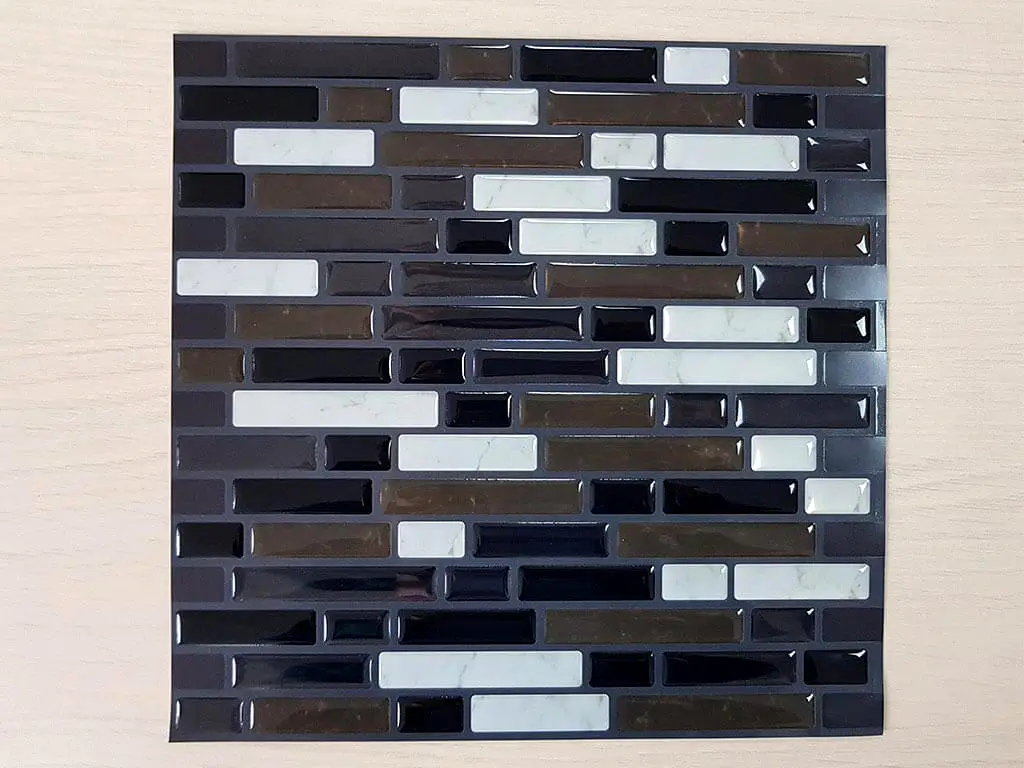 Faianţă autoadezivă 3D mozaic negru intercalat - set 10 bucăţi
