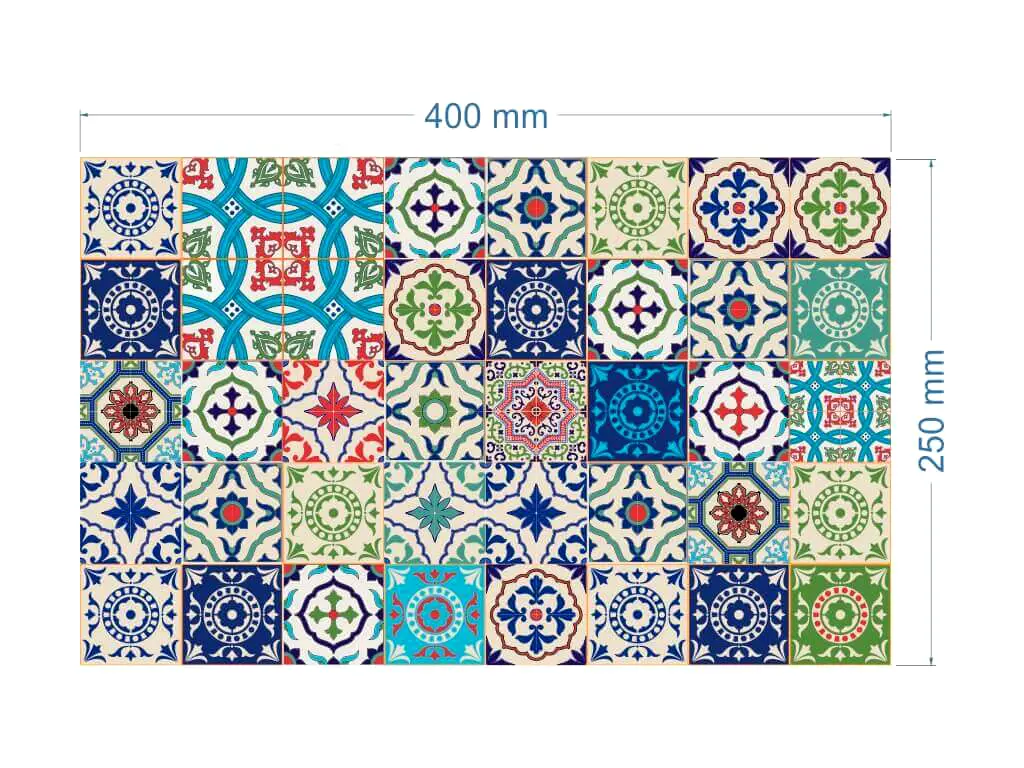Set 12 Stickere faianţă Patchwork Blue, Folina, model albastru, 25x40 cm