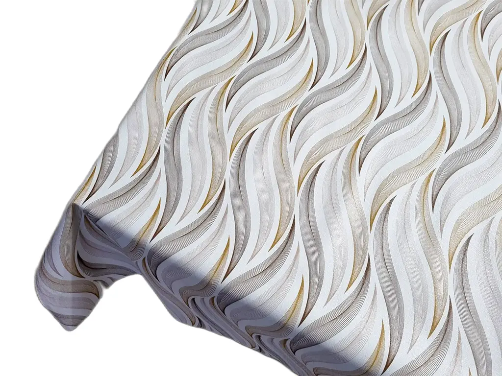 Faţă de masă impermeabilă, albă cu model elegant bej, 140 X300cm