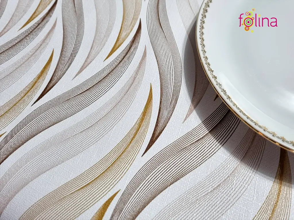 Faţă de masă impermeabilă, albă cu model elegant bej, 140 X300cm