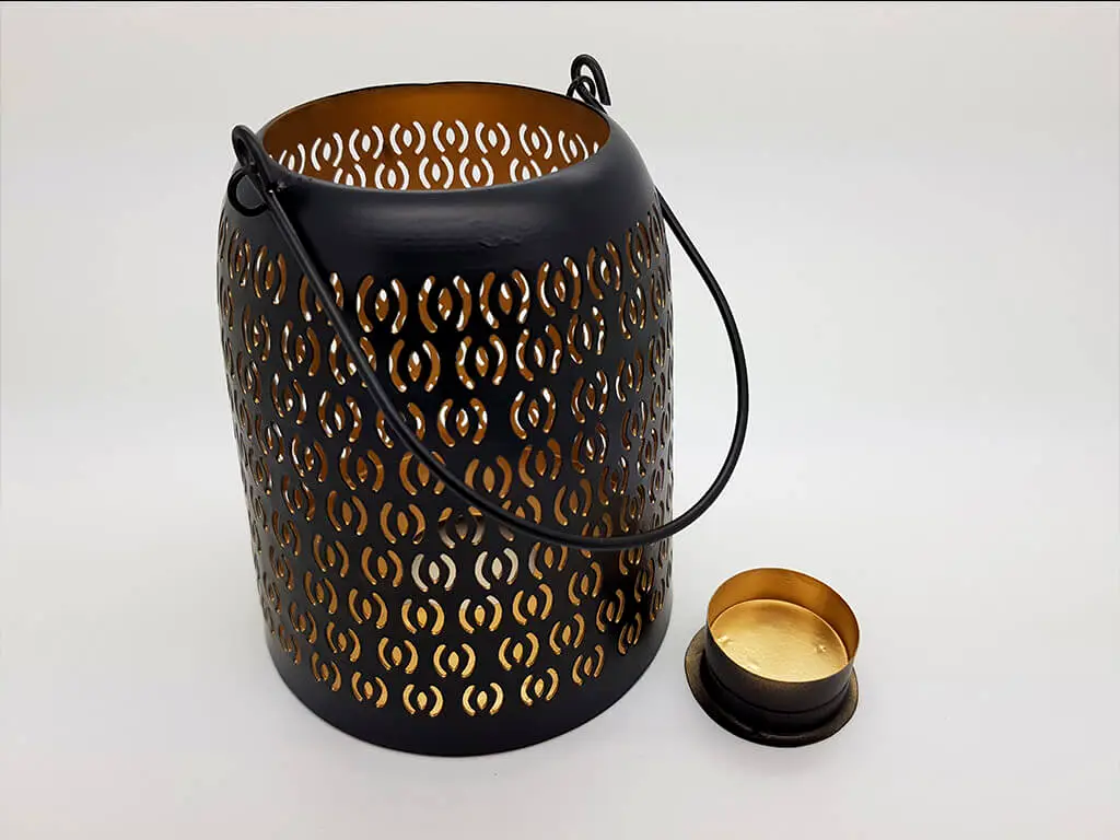 Felinar lumânare Holes, Folina, metalic, negru, 15 cm înălţime