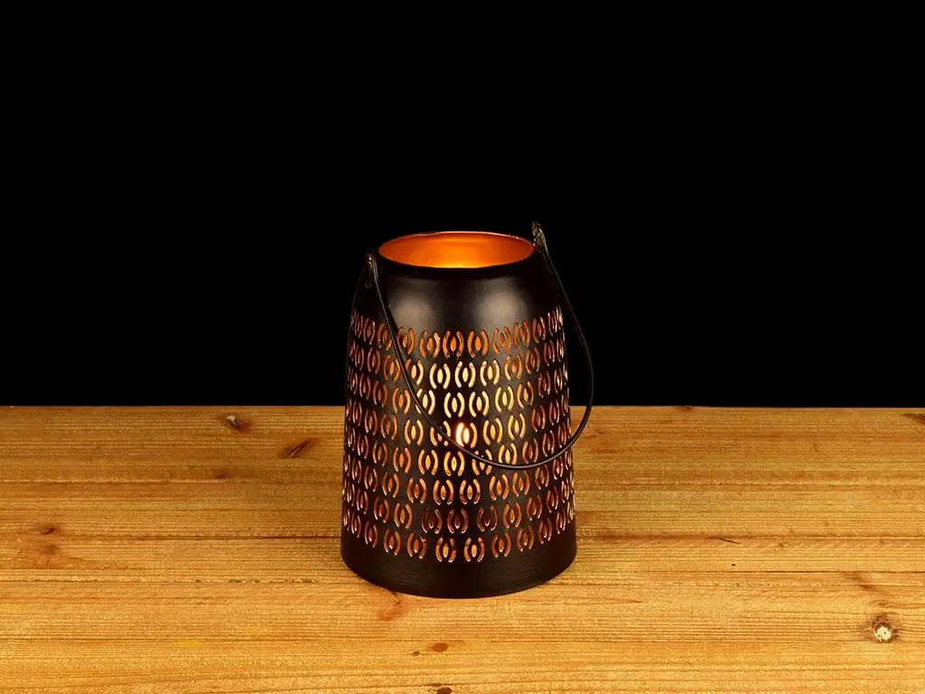 Felinar lumânare Holes, Folina, metalic, negru, 15 cm înălţime