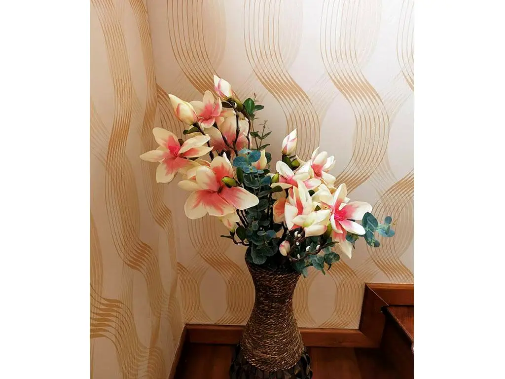 Magnolie artificială crem-roz, 80 cm înălţime