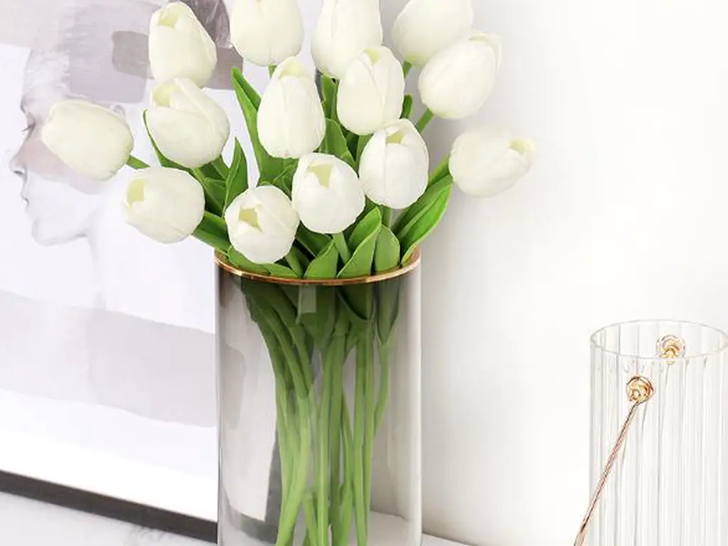 Lalele artificiale albe, 30 cm înălţime