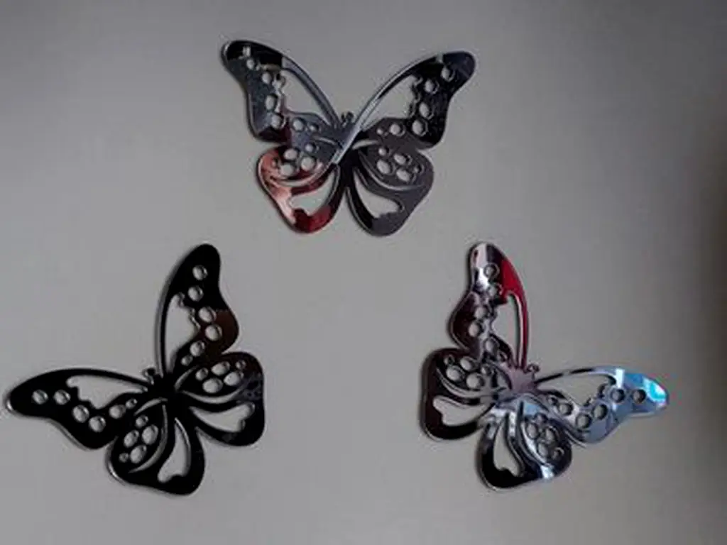 Set 3 stickere oglindă Fluture, Folina, decorațiune din oglinda acrilica gri, 12x9 cm