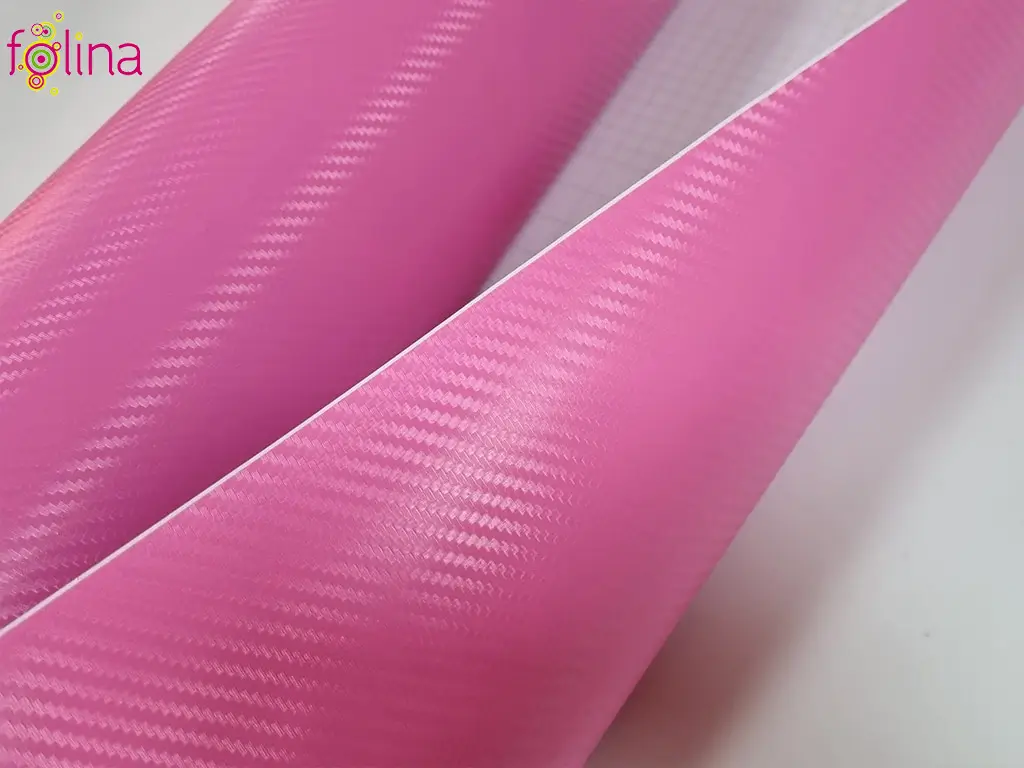 Autocolant roz mat carbon 3D, Folina, cu tehnologie de eliminare bule aer, rolă de 75x200 cm, racletă inclusă
