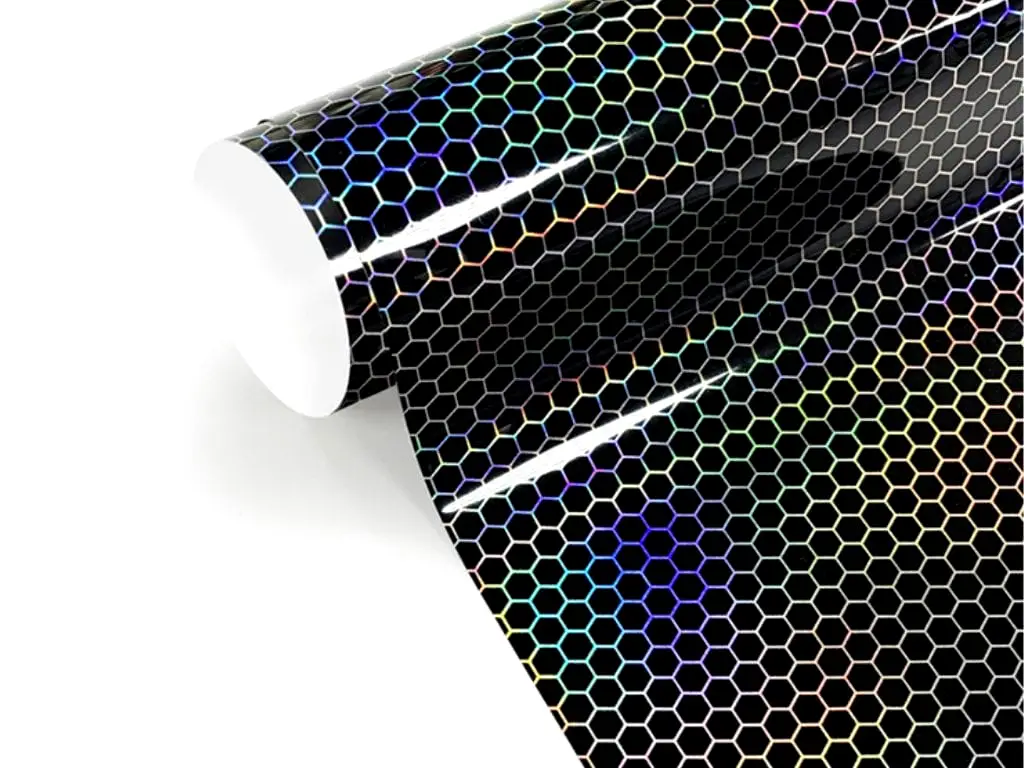 Folie auto holografică, Honeycomb Laser Black, pentru tuning auto - 75x200 cm