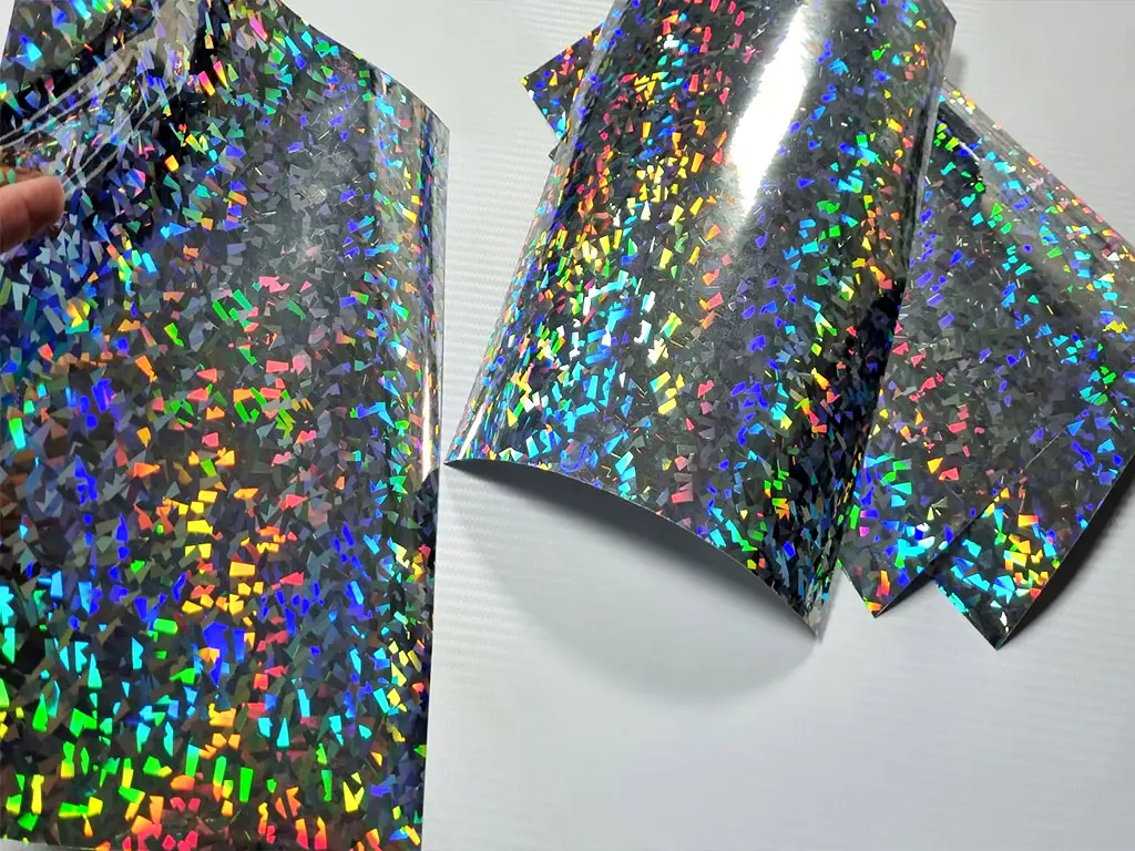 Set 5 coli A4 folie hologramă argintie, model cioburi, autoadezive