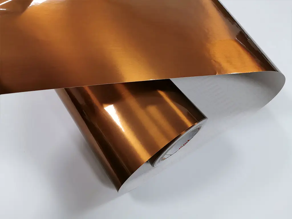 Autocolant cu efect metalic arămiu, Aslan, Copper Brushed, aspect lucios, 125 cm lăţime