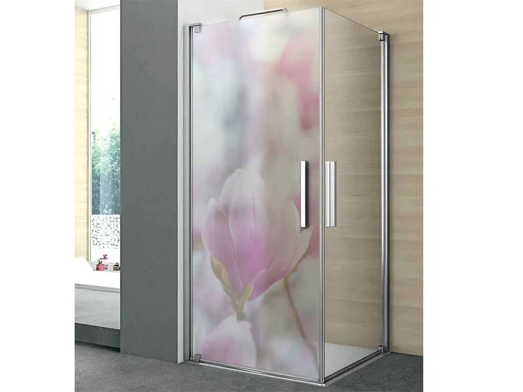 Folie cabină duş, Folina, model floral Magnolie, folie autoadezivă cu efect de sablare, rolă de 100x210 cm