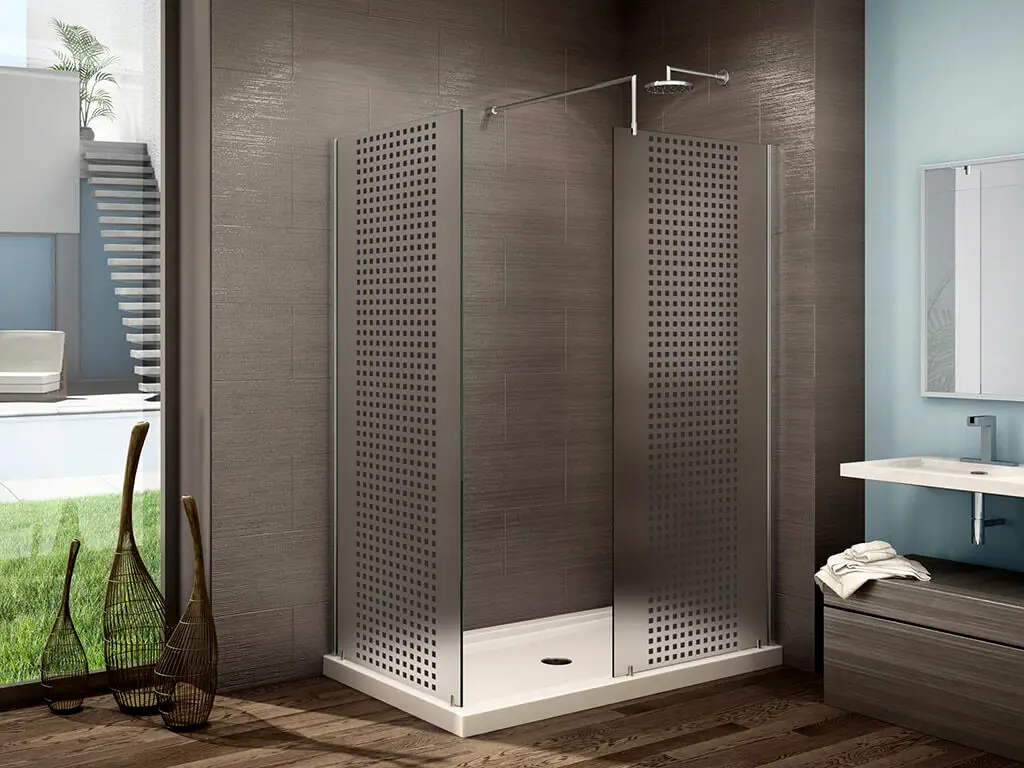 Folie geam cabină duş, Folina, sablare cu model pătrăţele negre, rolă de 90x210 cm