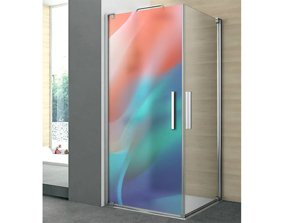 Folie cabină duş, Folina, sablare cu model abstract colorat Silk, autoadezivă, rolă de 100x210 cm