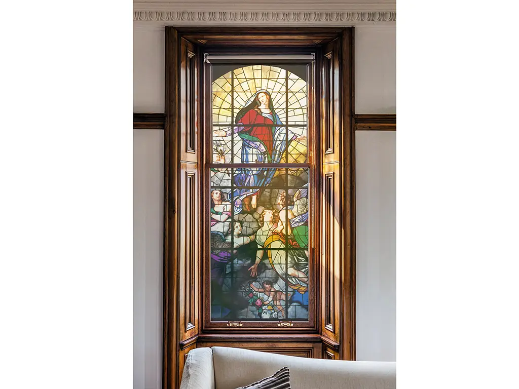Folie de geam autoadezivă, model vitraliu religios, scena Adormirii Maicii Domnului, 100x170 cm 