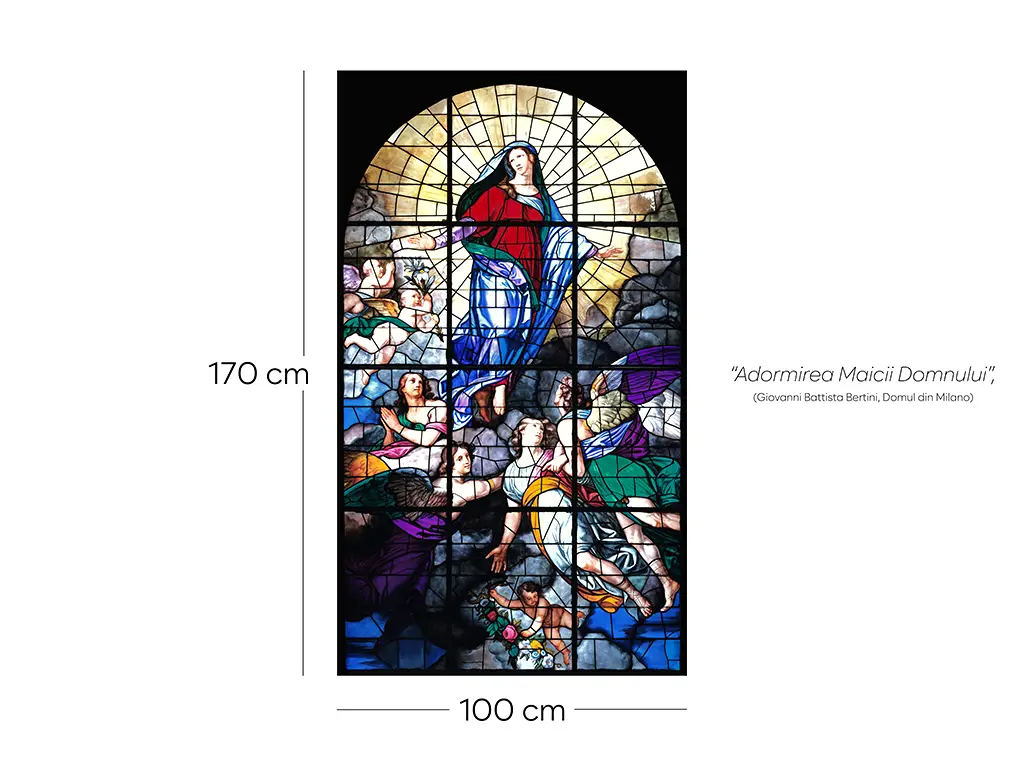 Folie de geam autoadezivă, model vitraliu religios, scena Adormirii Maicii Domnului, 100x170 cm 