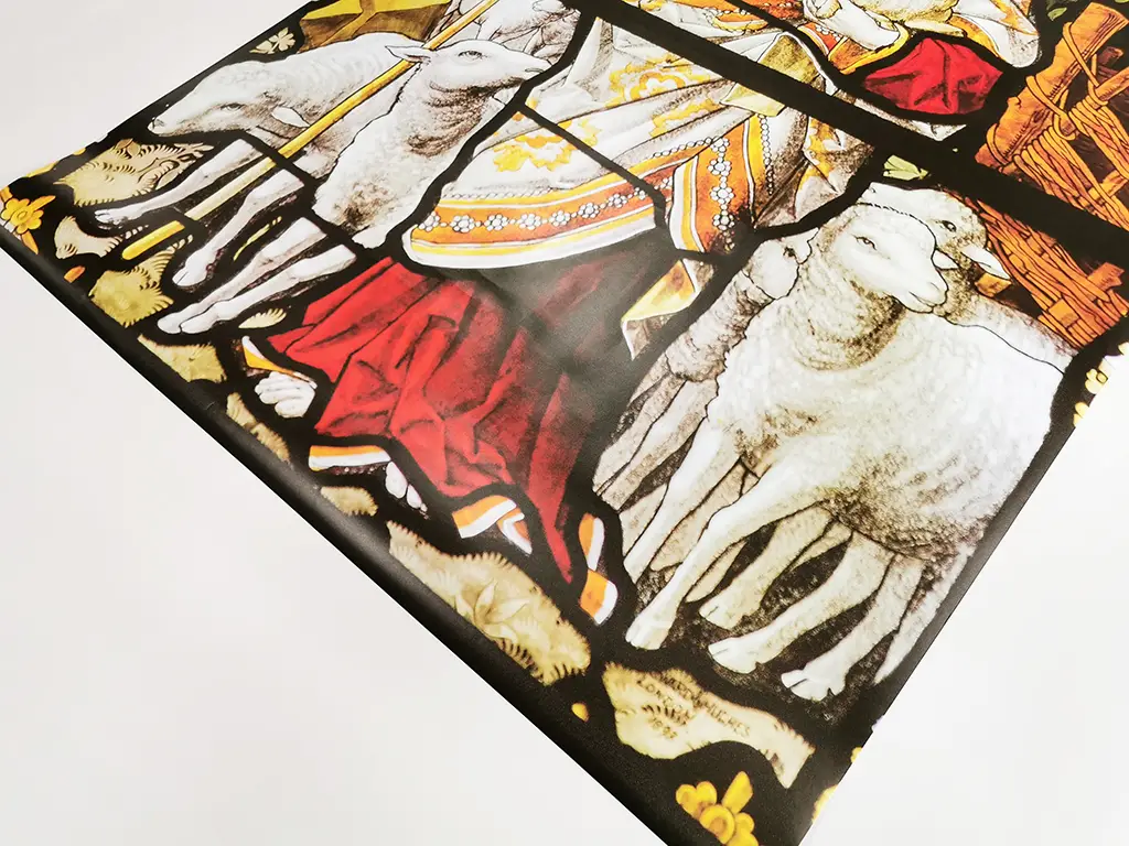 Folie de geam autoadezivă, model vitraliu religios, scena Iisus, Păstorul cel bun, 100x200 cm