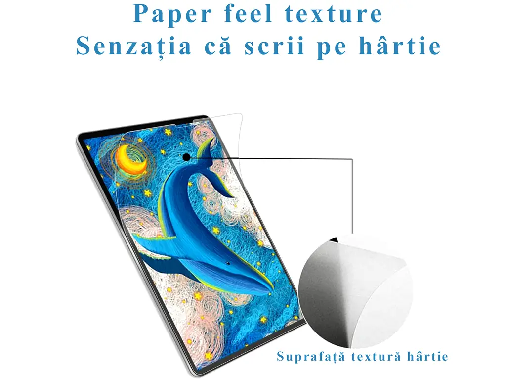 Folie de protecție cu textură de hârtie, Paper Feel, antiamprentă, reduce lumina albastră, compatibila cu Samsung Tab A7 10.4 generație 2020/2022