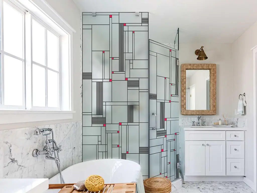 Folie geam decorativă tip vitraliu Mondrian Monocrom 100x210 cm – model geometric modern