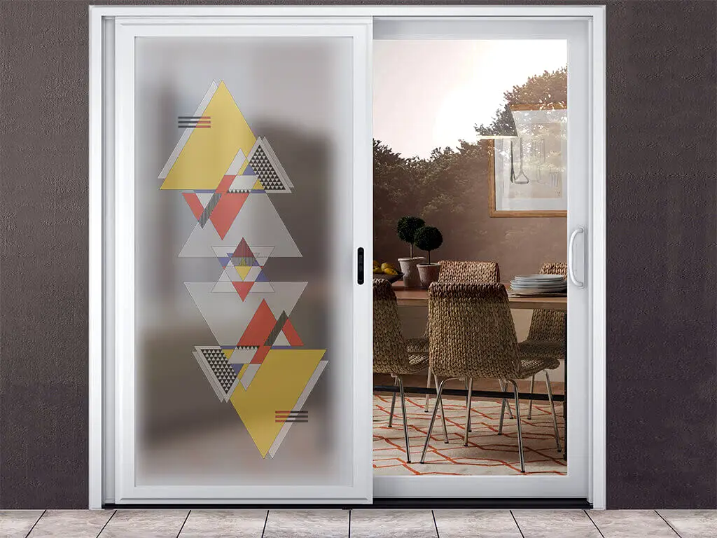 Folie sablare decorativă Bauhaus, Folina, model geometric multicolor, pentru uşi din sticlă, rolă de 100x210 cm