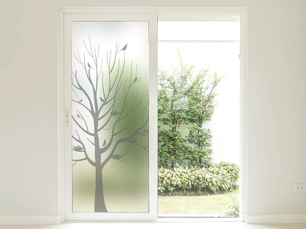 Folie sablare decorativă Copac gri, Folina, pentru uşi din sticlă, rolă de 100x210 cm