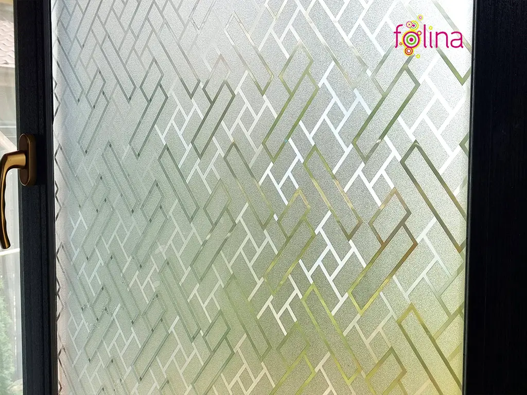Folie geam autoadezivă, Folina, sablare cu model dreptunghiuri translucide, 120 cm lăţime