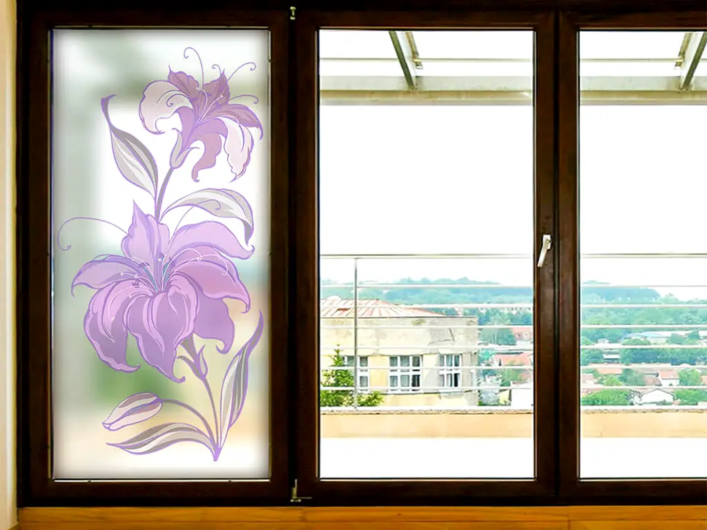 Folie sablare cu model floare mov, Folina, pentru uşi din sticlă, rolă de 100x210 cm