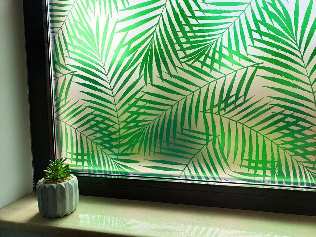 Folie geam autoadezivă Liana, Folina, imprimeu frunze, verde, lățime 100 cm