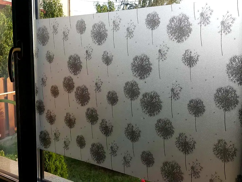 Folie geam autoadezivă Păpădie neagră, Folina, model floral, 90 cm lăţime