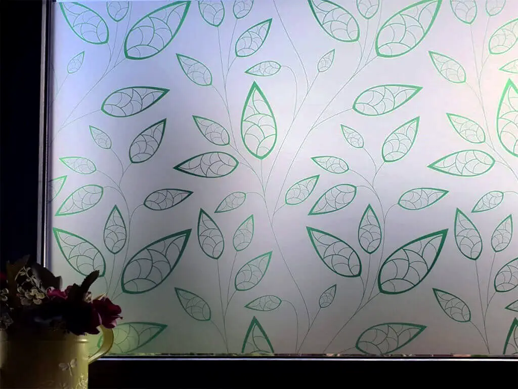Folie geam autoadezivă Sia, Folina, model frunze verzi, 100 cm lăţime