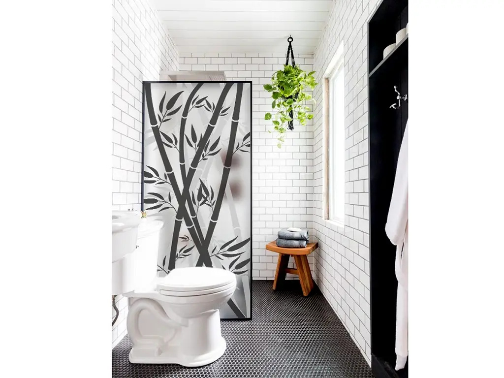 Folie geam cabină duş, Folina, sablare cu model frunze bambus, rolă de 100x210 cm