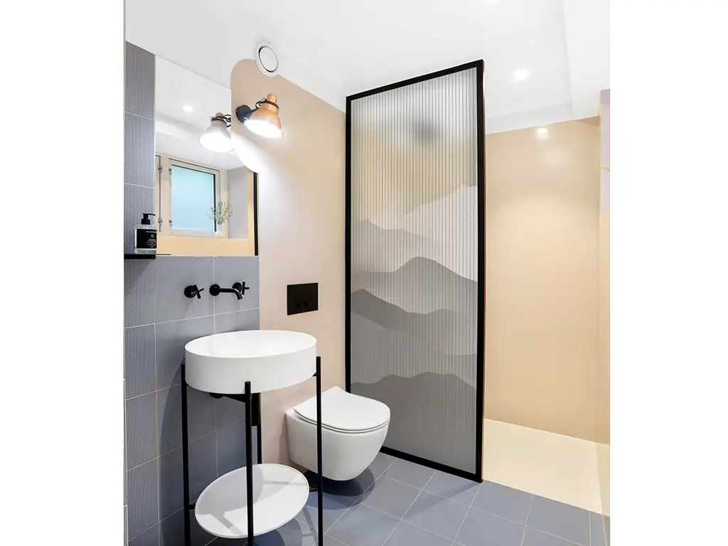 Folie geam cabină duș, Folina, sablare cu model peisaj zen, rolă de 100x210 cm