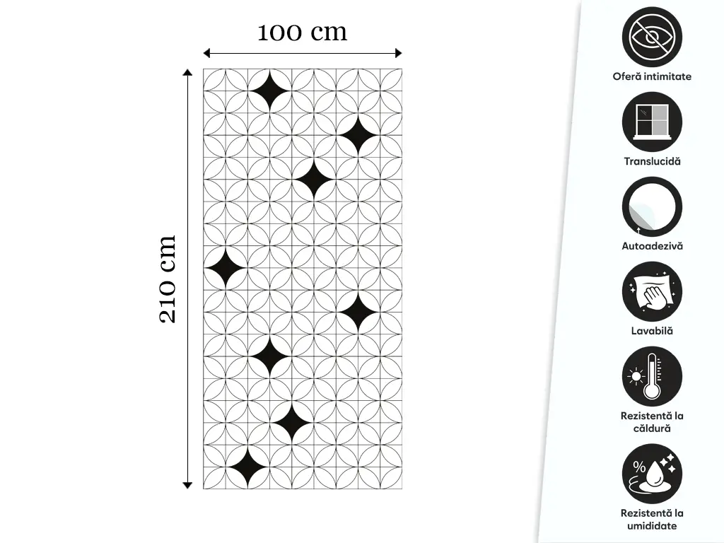 Folie geam cabină duș, Folina, sablare cu model eclectic, rolă de 100x210 cm